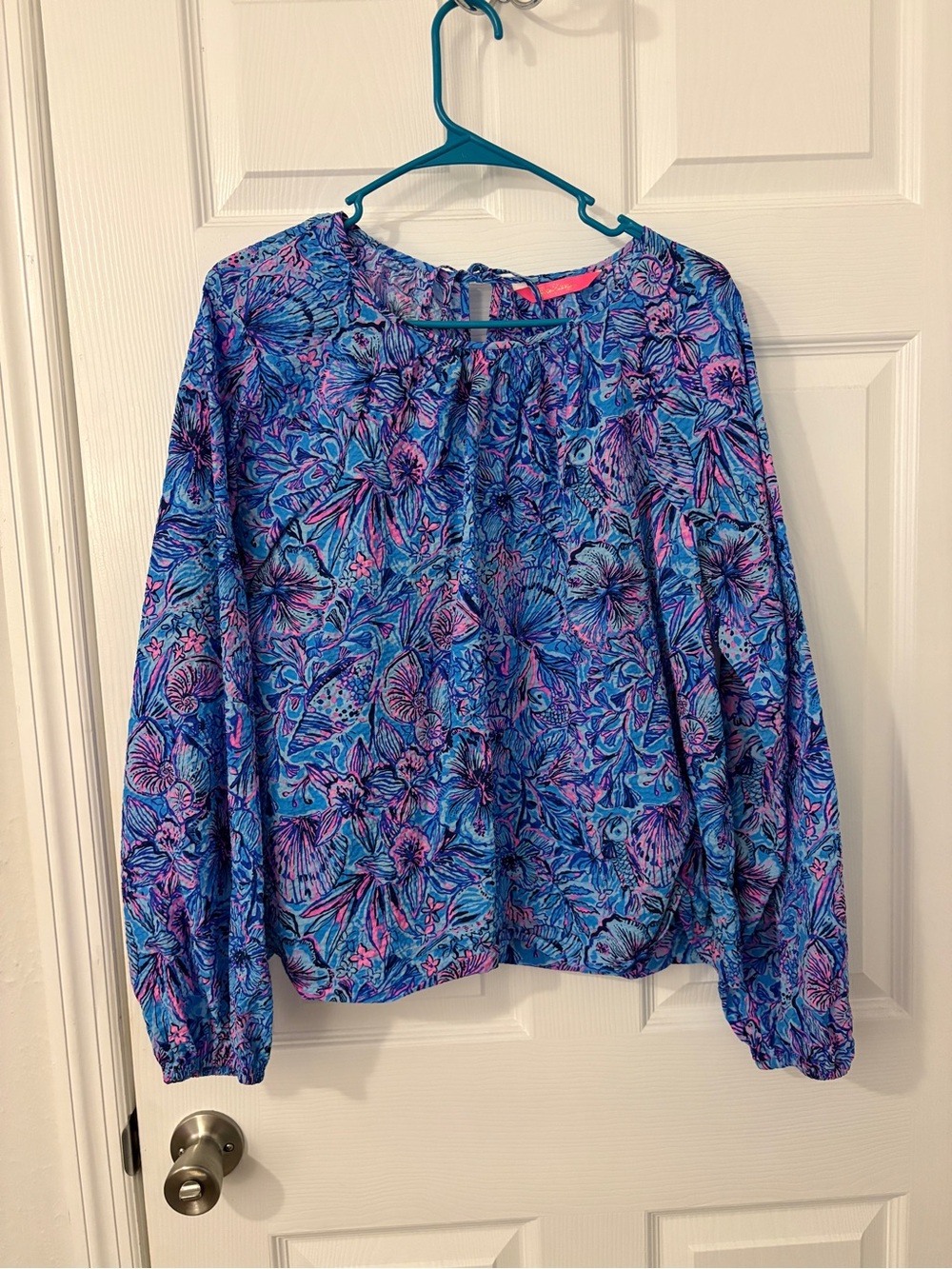 Lilly Pulitzer Blue and Pink Floral Peasant Blouse